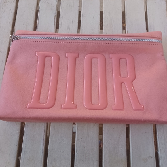 DIOR PINK SUEDE POUCH w RAISED PATENT DIOR AND CD STAR ZIP PULL - Picture 1 of 6